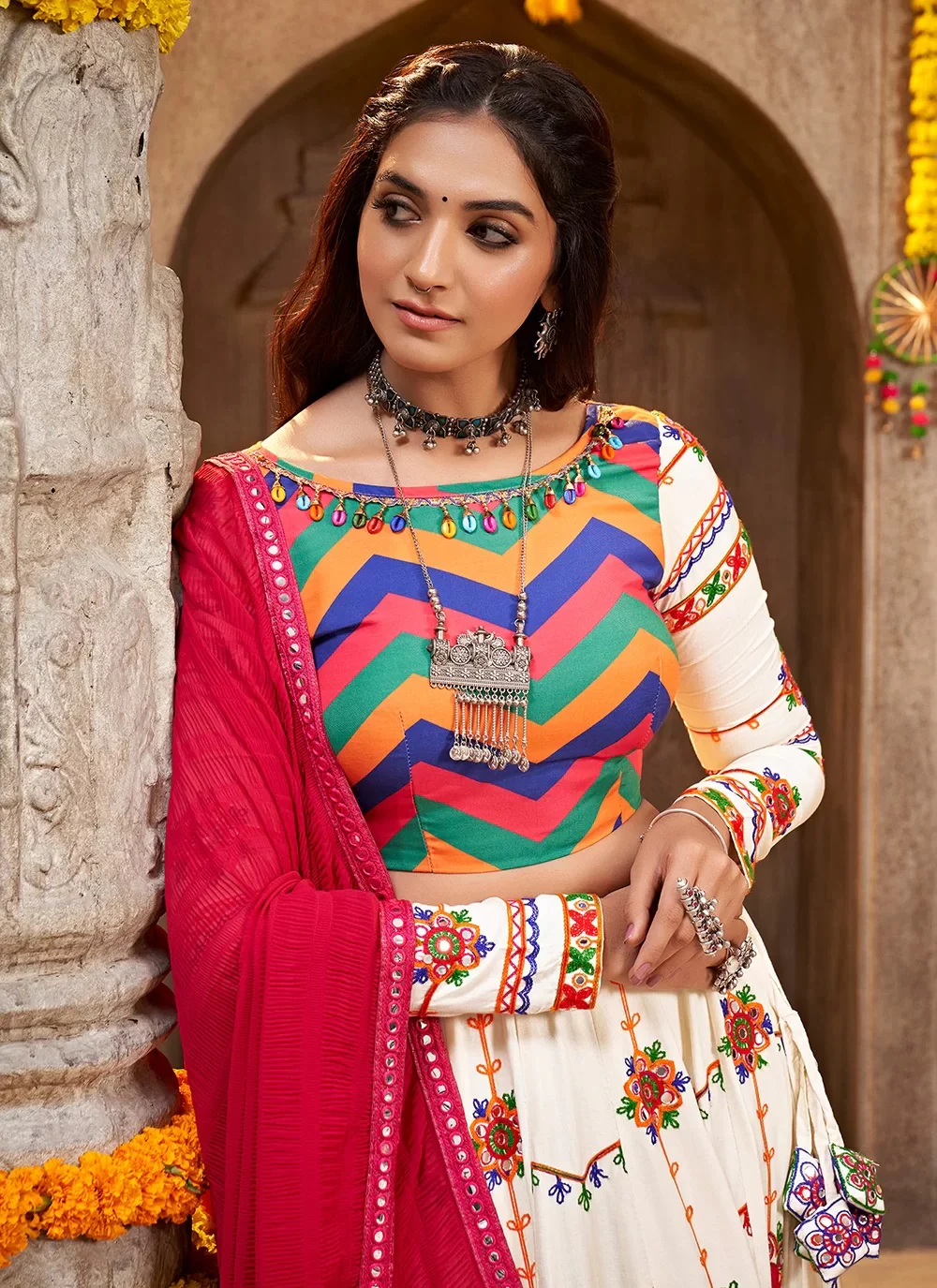 Boat Neck Blouse with Heavy Embroidery